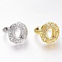 Adjustable Brass Micro Pave Clear Cubic Zirconia Finger Ring Components, 4 Claw Prong Ring Settings, Long-Lasting Plated, Flower