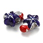 Christmas Brass Enamel European Beads, Large Hole Beads, Lead Free & Cadmium Free, Long-Lasting Plated, Platinum, Star with Snowflake