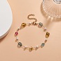 Natural Mixed Gemstone Nuggets & Glass Beaded Anklet, Ion Plating(IP) 316 Surgical Stainless Steel Jewelry for Women