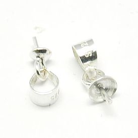 Rhodium Plated 925 Sterling Silver Pendant Bails, Cup Peg Bails, for Half Drilled Beads, with S925 Stamp