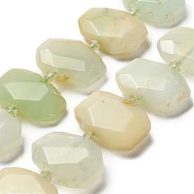 Natural Green Opal Beads Strands, with Glass Beads, Faceted, Rectangle