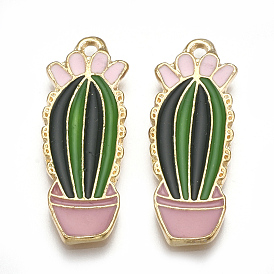 Alloy Enamel Pendants, Cactus, Light Gold