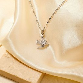 Shiny Bird Brass Micro Pave Clear Cubic Zirconia Pendant Necklaces, with Dapped Chain for Women