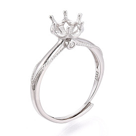 Родиевое покрытие 925 стерлинговое серебро микропаве кубический цирконий помолвочное кольцо солитер оправы, регулируемые зубчатые кольцевые компоненты