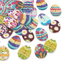 50шт 2-отверстие деревянные пуговицы, яйцо с узором