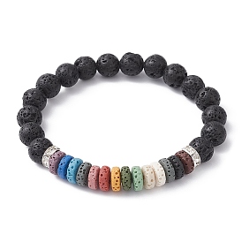 Dyed Colorful Natural Lava Rock & Rhinestone Beaded Stretch Bracelets for Women