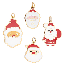 4 piezas 4 estilo 316 dijes de esmalte de acero inoxidable quirúrgico, con anillos de salto, para la Navidad, santa claus, blanco