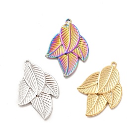 Ion Plating(IP) 304 Stainless Steel Pendants, Leaf Charms