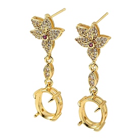 Rack Plating Brass with Cubic Zirconia Stud Earrings Finding, Lead Free & Cadmium Free, Flower