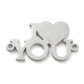 304 Stainless Steel Connector Charms, Heart with Word