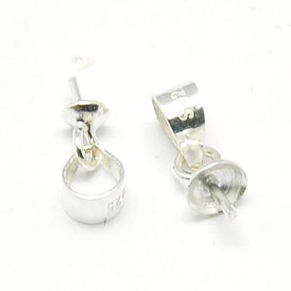 Rhodium Plated 925 Sterling Silver Pendant Bails, Cup Peg Bails, for Half Drilled Beads, with S925 Stamp