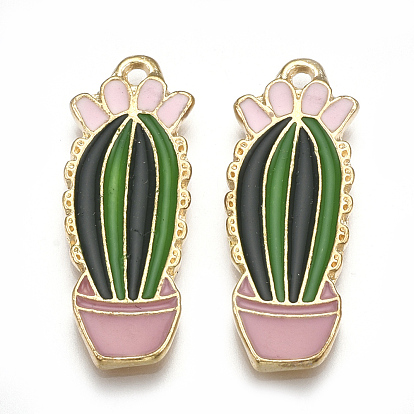 Alloy Enamel Pendants, Cactus, Light Gold