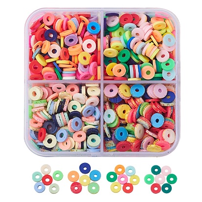 800Pcs 4 Style Handmade Polymer Clay Beads Strands, for DIY Jewelry Crafts Supplies, Heishi Beads, Disc/Flat Round