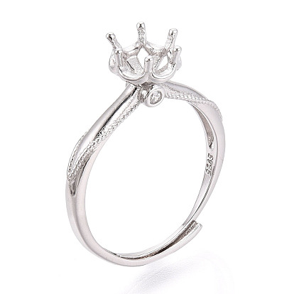 Родиевое покрытие 925 стерлинговое серебро микропаве кубический цирконий помолвочное кольцо солитер оправы, регулируемые зубчатые кольцевые компоненты