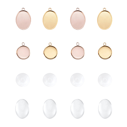 Поделки кулон решений, с вакуумным покрытием PVD 304 подвесные кабошоны из нержавеющей стали и прозрачные стеклянные кабошоны, овальные и круглые плоские