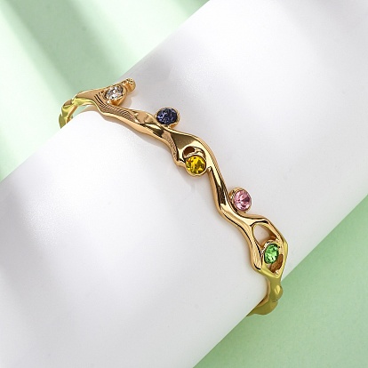 304 браслеты-манжеты из нержавеющей стали со стразами для женщин, ионное покрытие (ip)