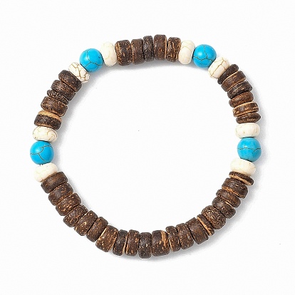 Эластичные браслеты из синтетической бирюзы и натурального кокоса