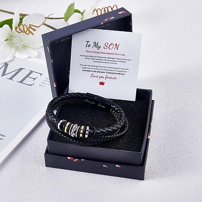 Word Love You Forever Braided Leather Triple Layer Multi-strand Bracelet, Graduation Birthday Gifts for Son Grandson