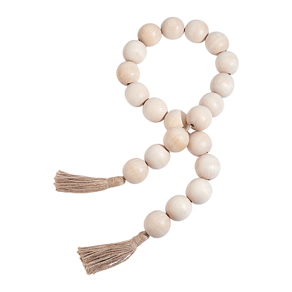 Wood Round Bead with Jute Cord Tassel Display Decorations