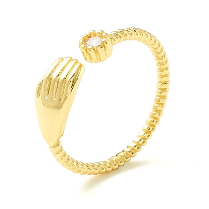 Clear Cubic Zirconia Hand Open Cuff Ring for Women, Cadmium Free & Lead Free