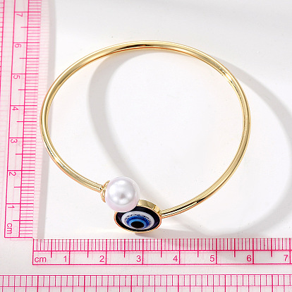 Turkish Blue Eye Pearl Bracelet with Adjustable Copper Cuff