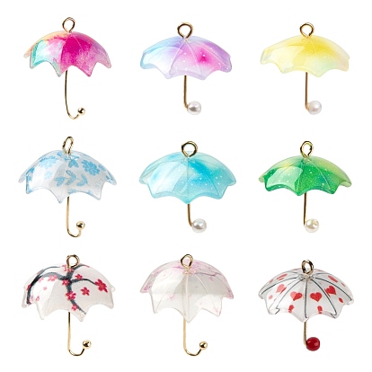 18Pcs 9 Style Printed Acrylic Pendants, Umbrella