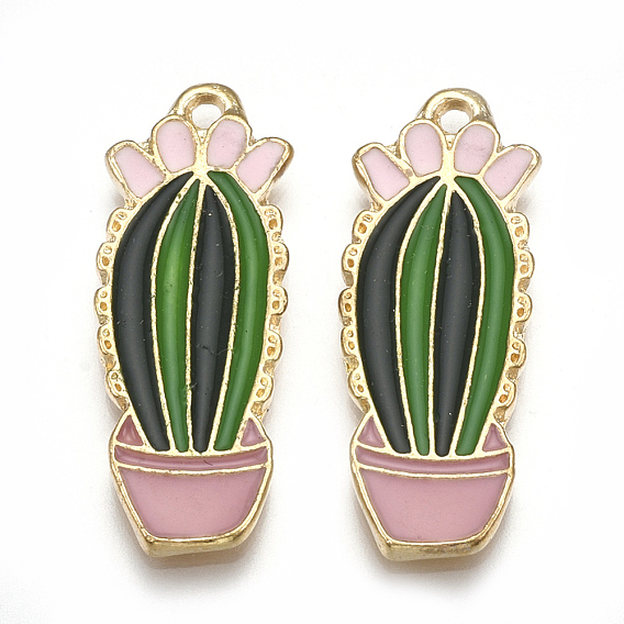 Alloy Enamel Pendants, Cactus, Light Gold