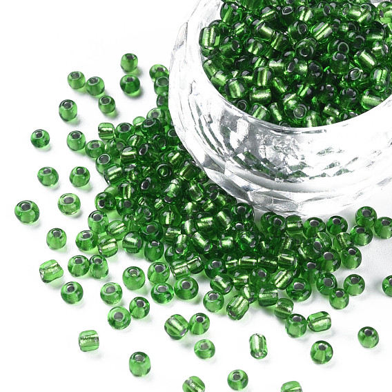 Transparent Glass Seed Beads, Round Silver Lined Hole, Round
