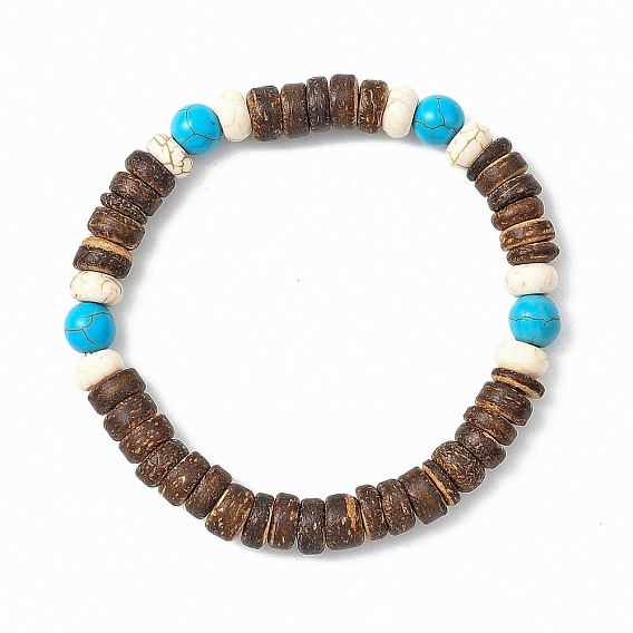 Эластичные браслеты из синтетической бирюзы и натурального кокоса