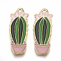 Alloy Enamel Pendants, Cactus, Light Gold