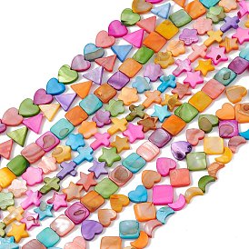 10 разноцветные нити из натуральных пресноводных ракушек, окрашенные, крест и ромб и сердце, разнообразные