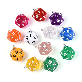 20 подвески из непрозрачного акрила с гранями, с эмалью и железом, многоугольник и число