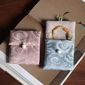 Chinese Style Cloth Bags with Buttons, Rectangle with Cloud Jewelry Pouches