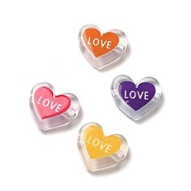 Printed Transparent Acrylic Beads, Heart with LOVE