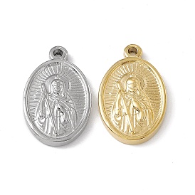 Vacuum Plating 201 Stainless Steel Pendants, Oval with Saint & Word Pray for us Charm