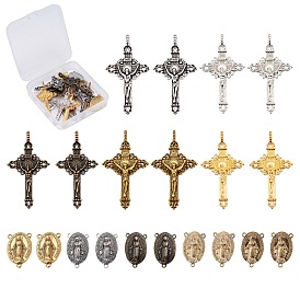 SUNNYCLUE Tibetan Style Alloy Cross Pendants, with Chandelier Component Links, for Religion