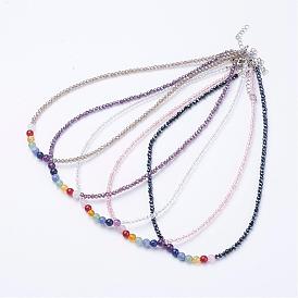 Yoga Chakra Jewelry, Faceted Glass & Gemstone Beaded Necklaces, with Brass Lobster Claw Clasps