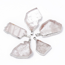 Pendeloques de cristal de quartz naturel, pendentifs en cristal de roche, avec des agrafes de fer, formes mixtes
