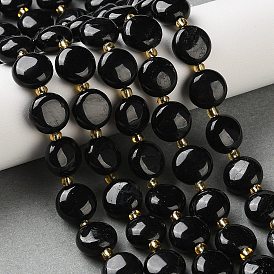 Натуральный черный турмалин бисер нитей, плоско-круглые, с бисером