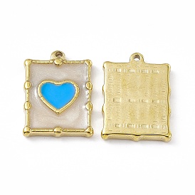 Vacuum Plating 201 Stainless Steel Pendant, with Enamel, Real 18K Gold Plated, Rectangle with Heart Charm