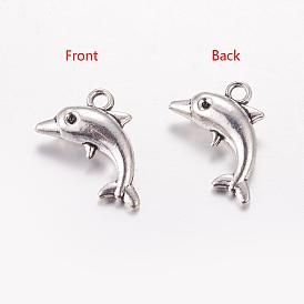 Тибетском стиле сплава дельфин подвески, без кадмия и без свинца, 17.5x11x5 мм, отверстие : 2 мм