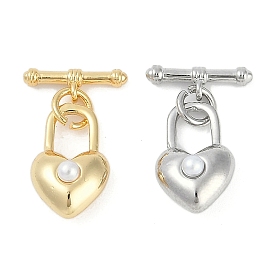 Brass Toggle Clasps, with ABS Imitation Pearl, Heart