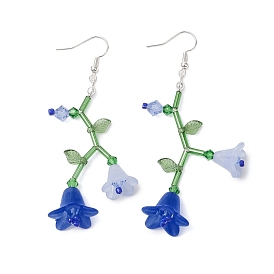 Imitation Austrian Crystal Glass Flower Dangle Earrings, with Brass Earring Hooks