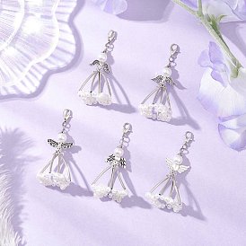 5шт. АБС-пластик, имитация жемчуга, подвесные украшения, ангел, с акриловой, сплав тибетского стиля и железо