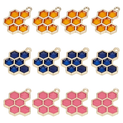 Alloy Enamel Pendants, Honeycomb, Light Gold
