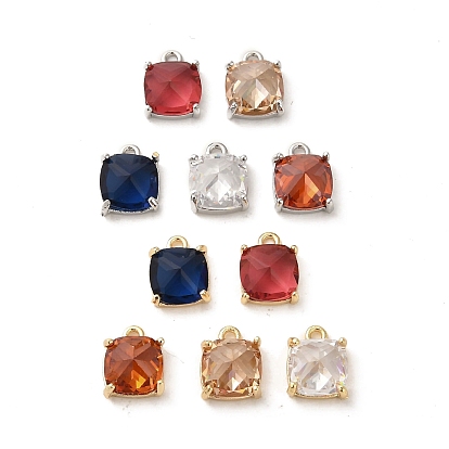Glass Charms, with Brass Findings, Square Charm