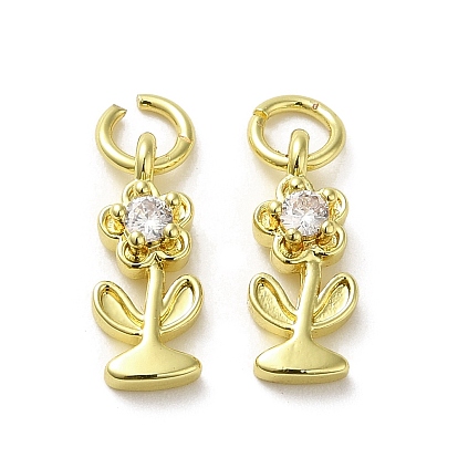 Anhänger aus Messing mit Gestellbeschichtung aus klarem Cubic Zirkonia, mit Sprungring, langlebig überzogen, Bleifrei und cadmium frei, Blume Reize