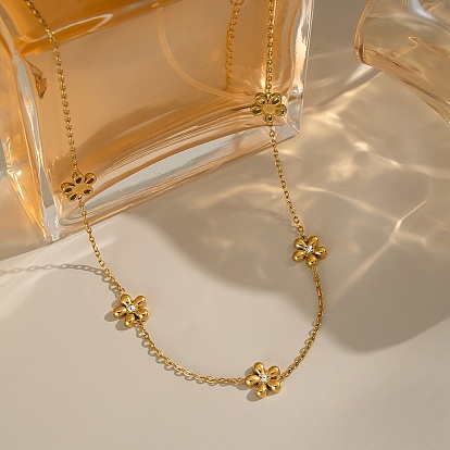 304 ожерелья из нержавеющей стали с кристаллами и стразами в виде цветка для женщин, ионное покрытие (ip), без кадмия, без никеля и без свинца