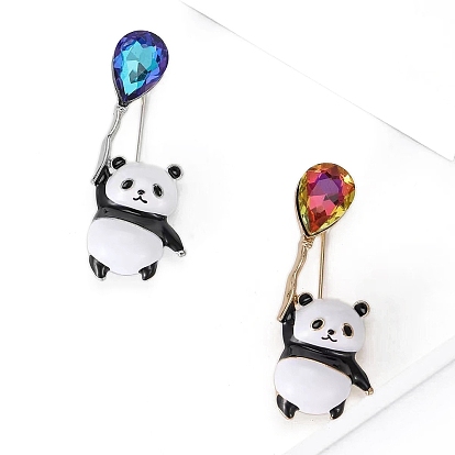 Панда держит воздушный шар эмалевые значки, со стразами, броши из сплава эмали для рюкзака