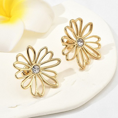 304 серьги-гвоздики из нержавеющей стали с кристаллами и стразами, ионное покрытие (ip), цветок